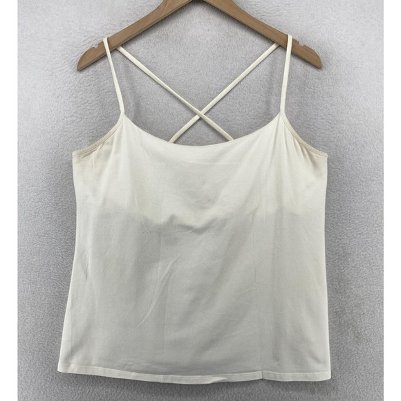 EILEEN FISHER Tank Top XL Organic Cotton Jersey Cross Back Shelf Bra White USA - Picture 1 of 16